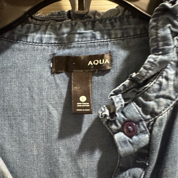 Aqua Denim Button-Up Collar Mini Dress Size L - Picture 3 of 5